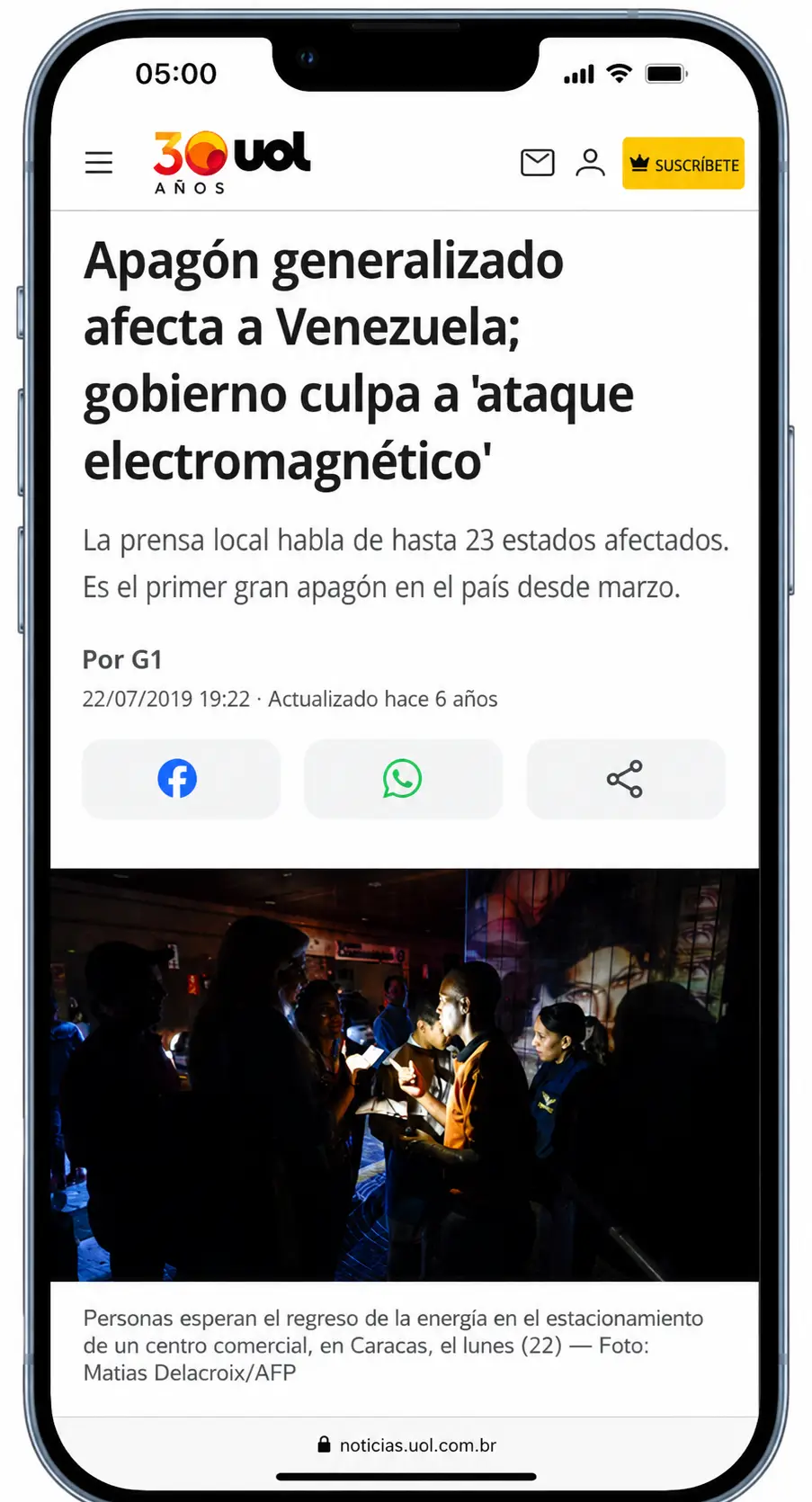 Apagón nacional deja sin luz a Venezuela