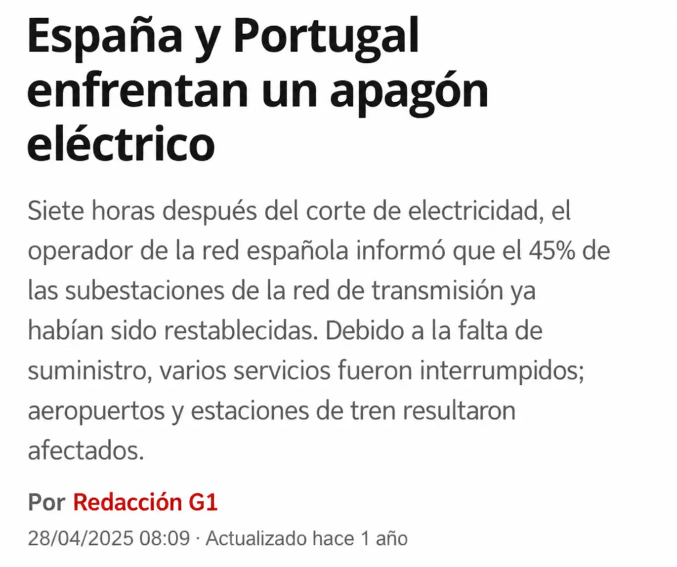 España y Portugal enfrentan un apagón eléctrico