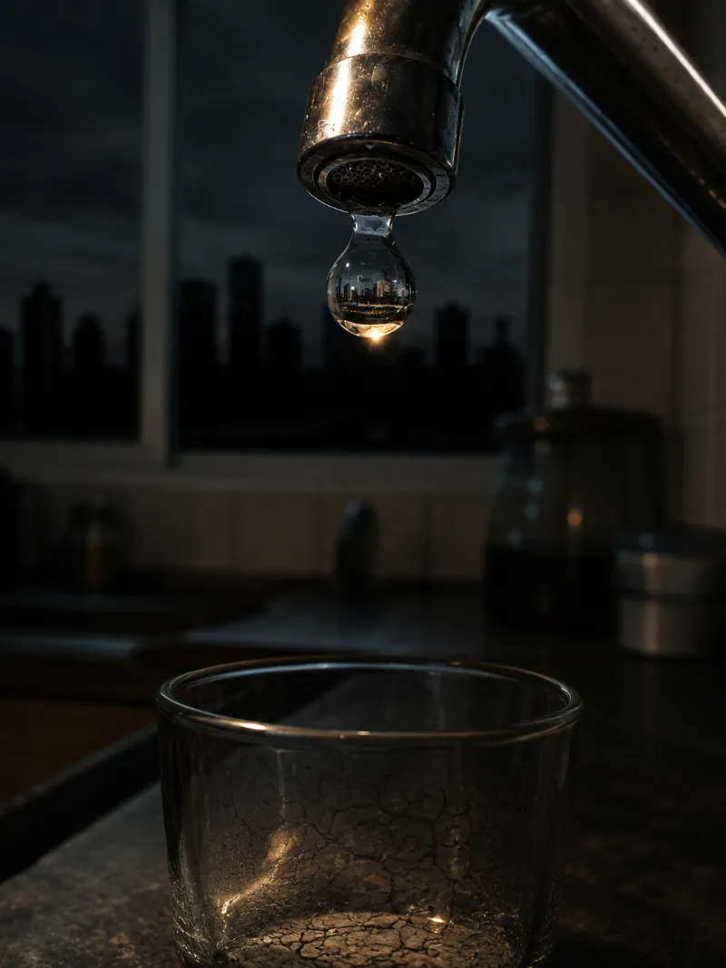 El grifo se seca — sin agua en la ciudad