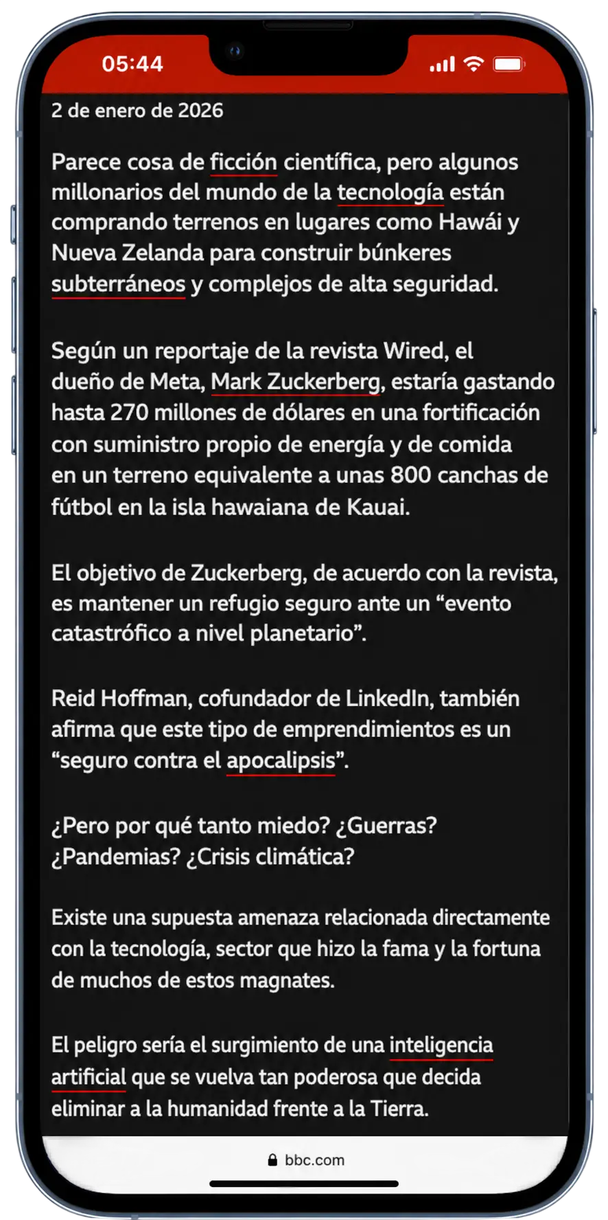 BBC — Búnker de Zuckerberg en Hawái